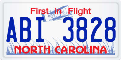 NC license plate ABI3828