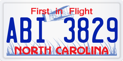 NC license plate ABI3829