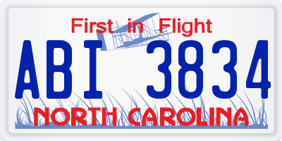 NC license plate ABI3834