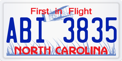NC license plate ABI3835