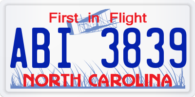 NC license plate ABI3839