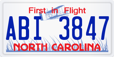 NC license plate ABI3847