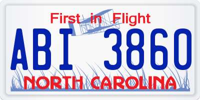 NC license plate ABI3860
