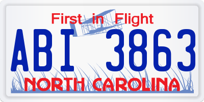 NC license plate ABI3863