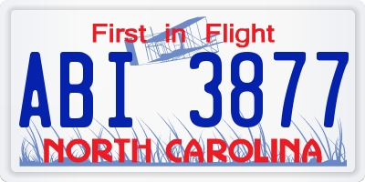 NC license plate ABI3877