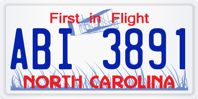 NC license plate ABI3891