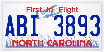 NC license plate ABI3893