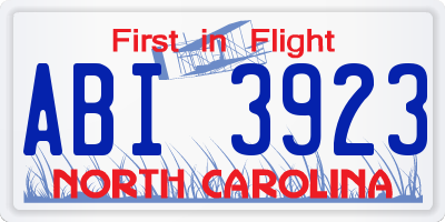 NC license plate ABI3923