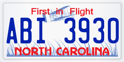 NC license plate ABI3930