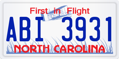 NC license plate ABI3931