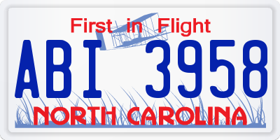NC license plate ABI3958