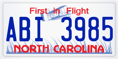 NC license plate ABI3985