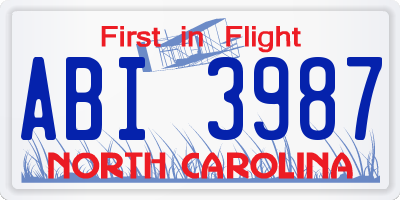 NC license plate ABI3987