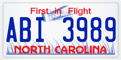 NC license plate ABI3989
