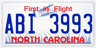 NC license plate ABI3993