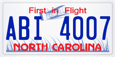 NC license plate ABI4007