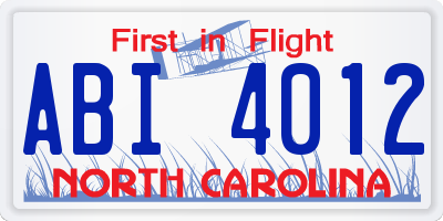 NC license plate ABI4012