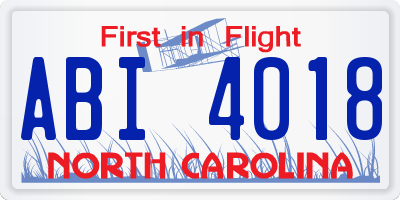 NC license plate ABI4018
