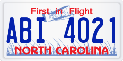 NC license plate ABI4021
