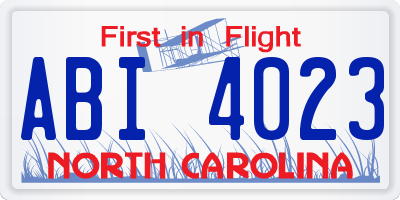 NC license plate ABI4023