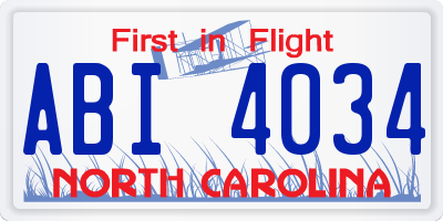 NC license plate ABI4034