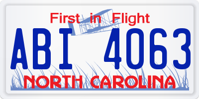 NC license plate ABI4063