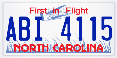 NC license plate ABI4115