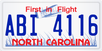 NC license plate ABI4116