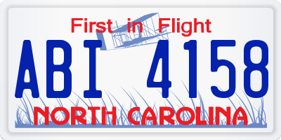 NC license plate ABI4158