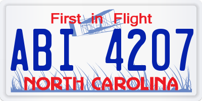 NC license plate ABI4207