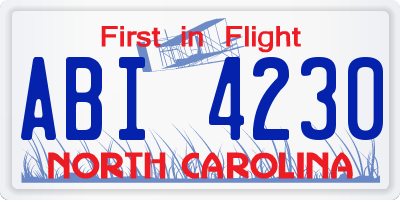 NC license plate ABI4230