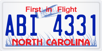 NC license plate ABI4331