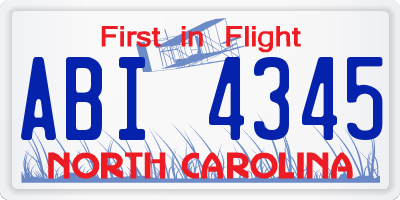 NC license plate ABI4345