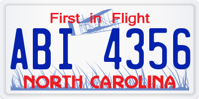 NC license plate ABI4356