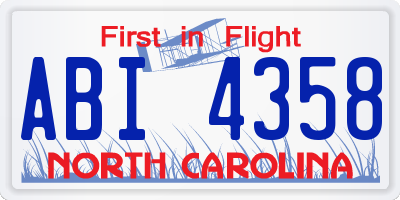 NC license plate ABI4358