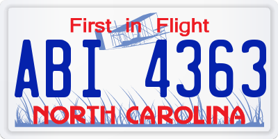 NC license plate ABI4363