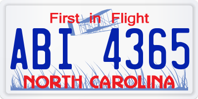NC license plate ABI4365