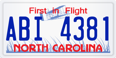 NC license plate ABI4381