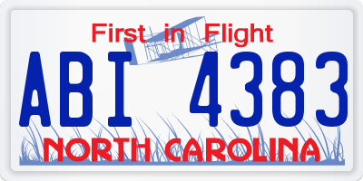 NC license plate ABI4383