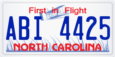 NC license plate ABI4425