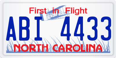 NC license plate ABI4433