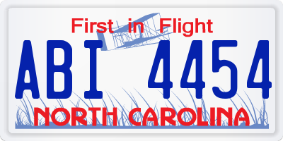 NC license plate ABI4454