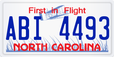 NC license plate ABI4493