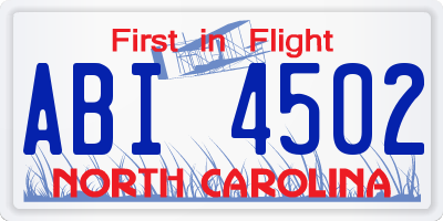 NC license plate ABI4502