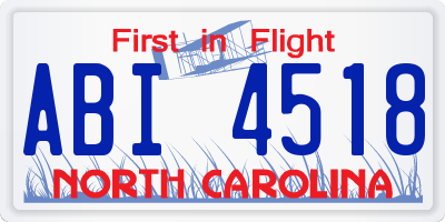 NC license plate ABI4518