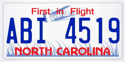 NC license plate ABI4519