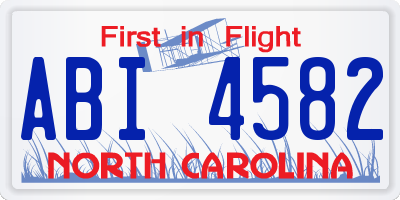 NC license plate ABI4582