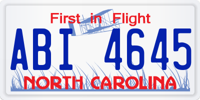 NC license plate ABI4645
