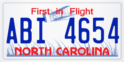 NC license plate ABI4654