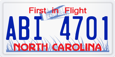 NC license plate ABI4701